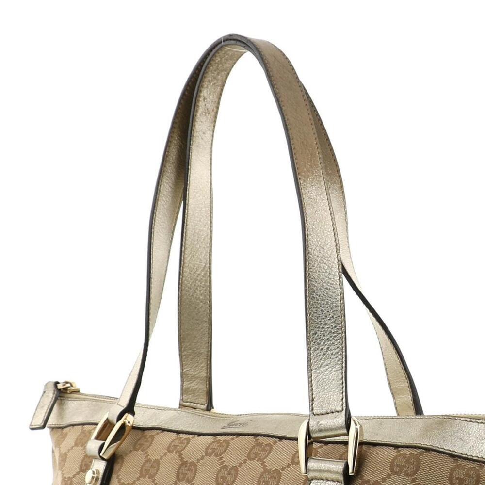 Gucci GG Canvas Abbey Tote bag metallic gold leather trim - Picture 3 of 6